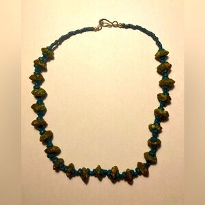 Handmade blue and green beaded necklace